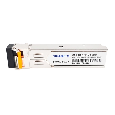1000BASE BX 1.25G 비디 SFP 송수신기 TX1570nm RX1490nm 80 킬로미터 LC SMF DOM