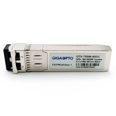 투나불라 50GHz 10G 단계 DWDM C-밴드 SFP+ SMF 송수신기 80 킬로미터 1563.86nm-1528.77nm LC DOM